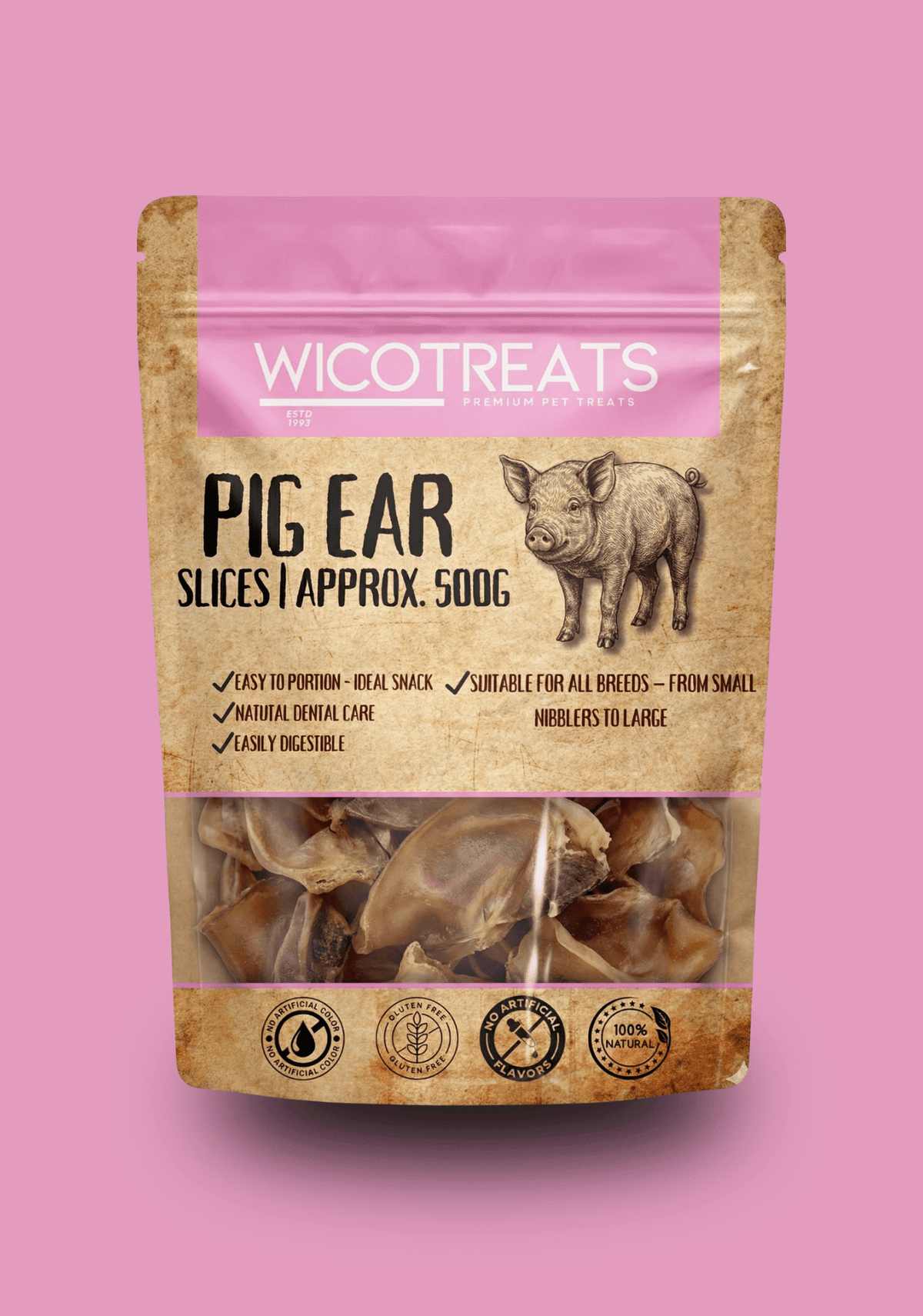 Varkensoren Stukjes – 100% Natuurlijk Hondensnack | 500g - WicoTreats