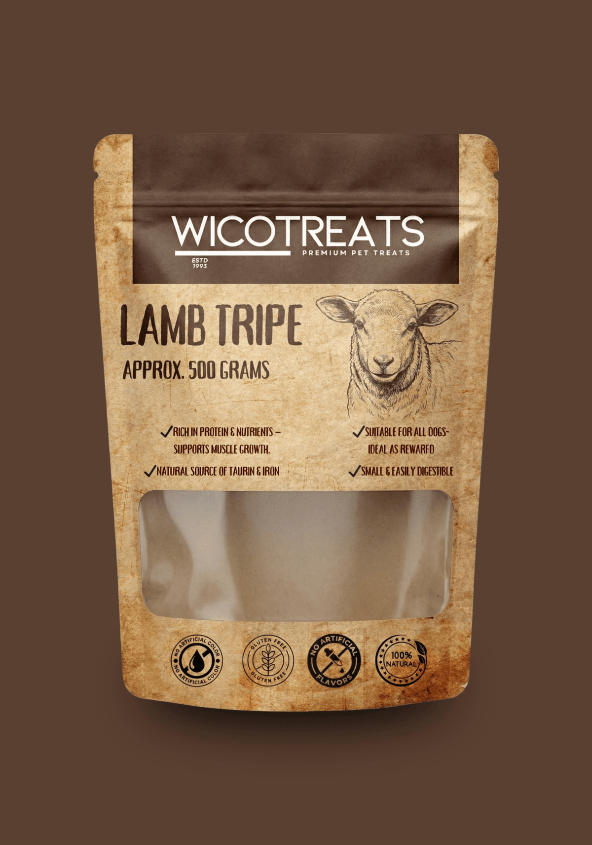 WicoTreats Lamspens 500 g – 100% natuurlijke hondensnack - WicoTreats